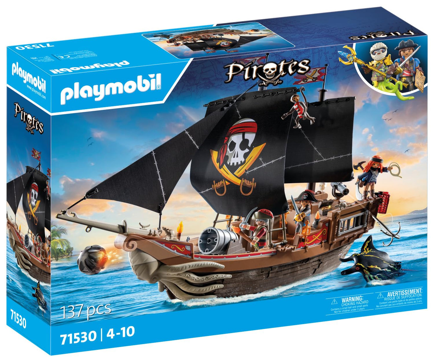 PLAYMOBIL Pirates 71530 Large pirate ship, exciting sea battles and secret treasure hunts on the high seas, including cannons, projectiles and anchors, detailed toy for children aged 4 and over