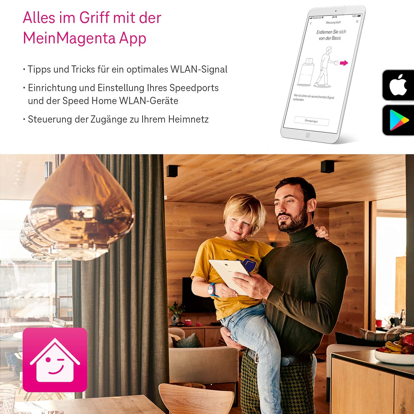 Telekom Speed Home WLAN for your strong & stable home network I Wi-Fi 6 capable amplifier with mesh technology for optimal Internet coverage, 4,800 Mbit/s I Plug & Play via WPS, 2 LAN ports - 40823475