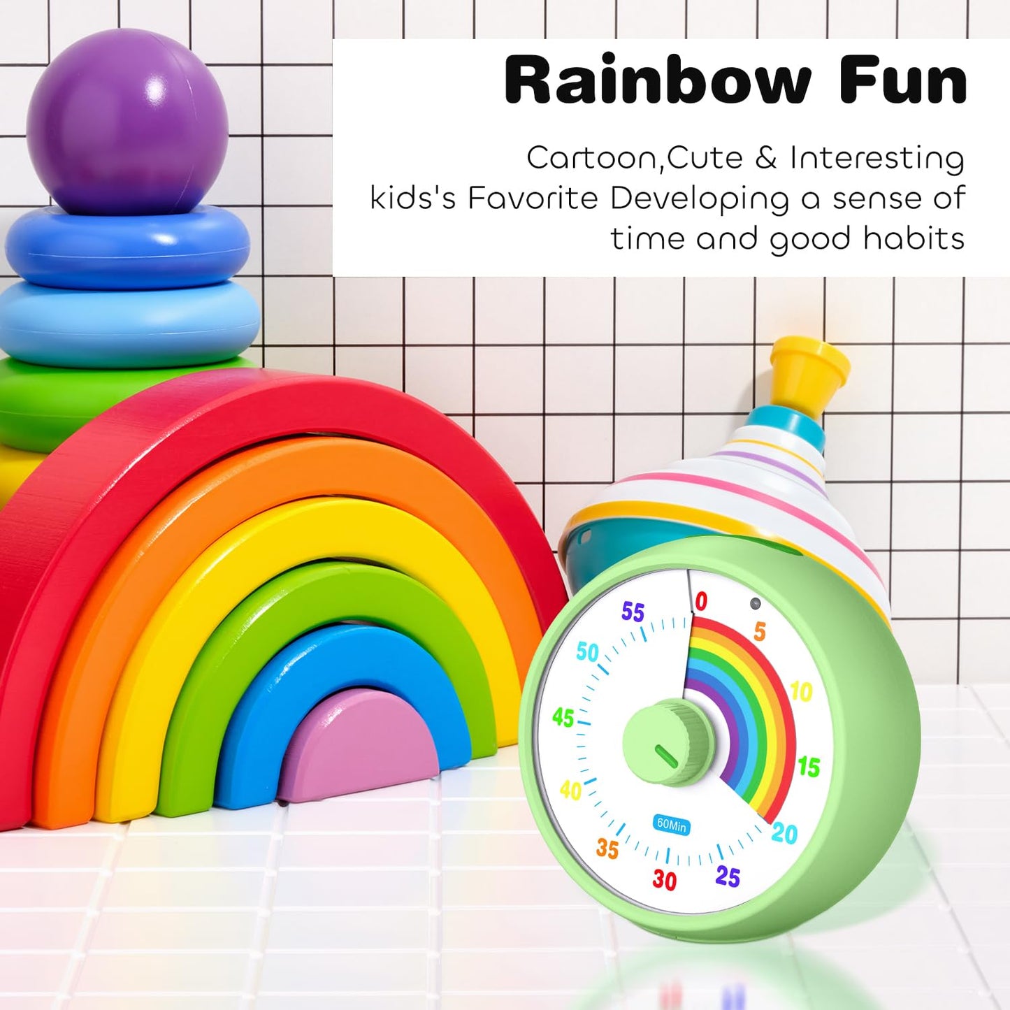 Visual Timer for Kids, 60 Minute Countdown for Classroom Office Kitchen, Desk Timer Kids Time Management Tools with Quiet Operation, Tomato Time Tool Rainbow Pattern - ML6300