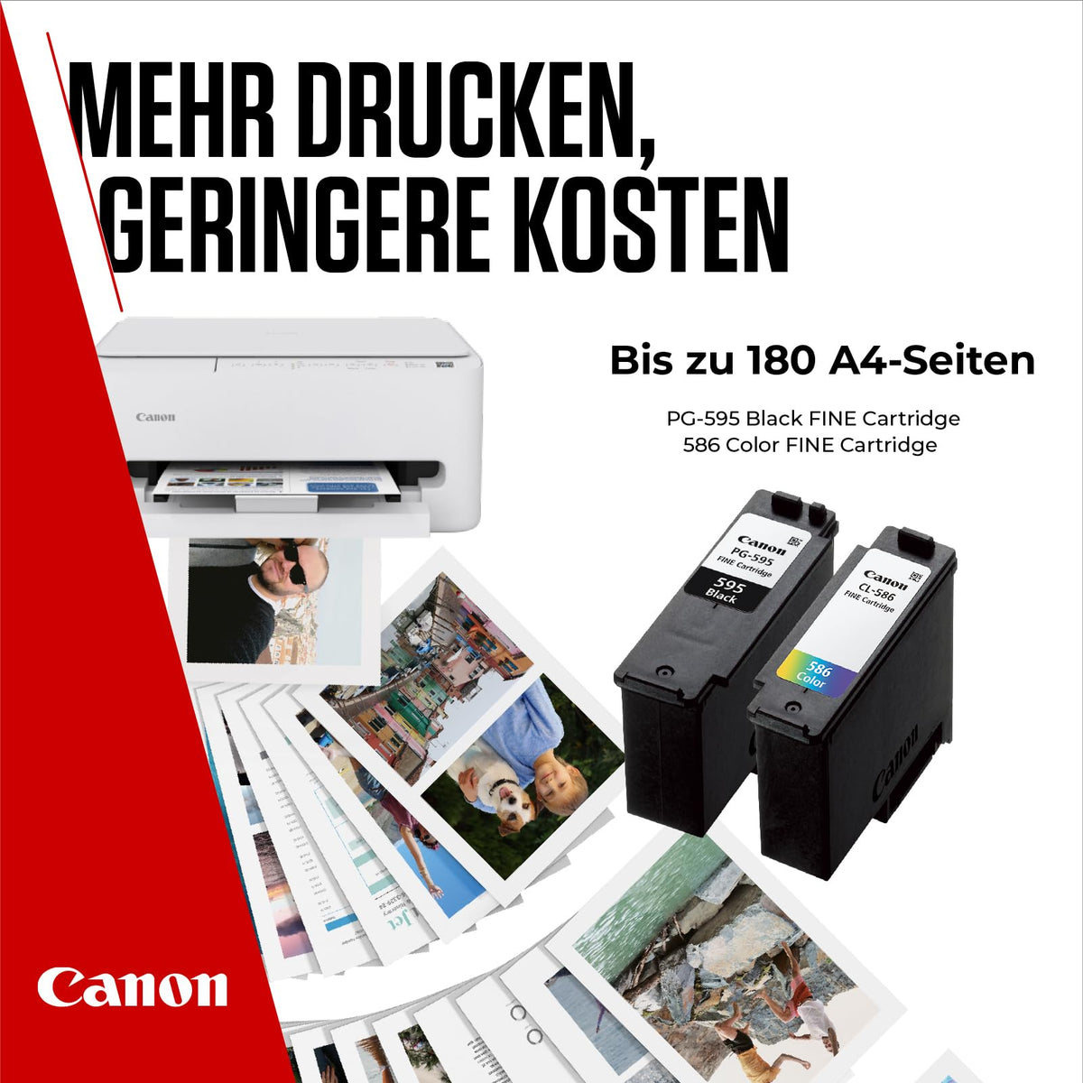 Canon Ink Cartridge – PG-595 / CL-586 Original Printer Cartridge, 2-Pack (1x Black, 1x Color) + 50 Sheets 4x6 Photo Paper GP-501