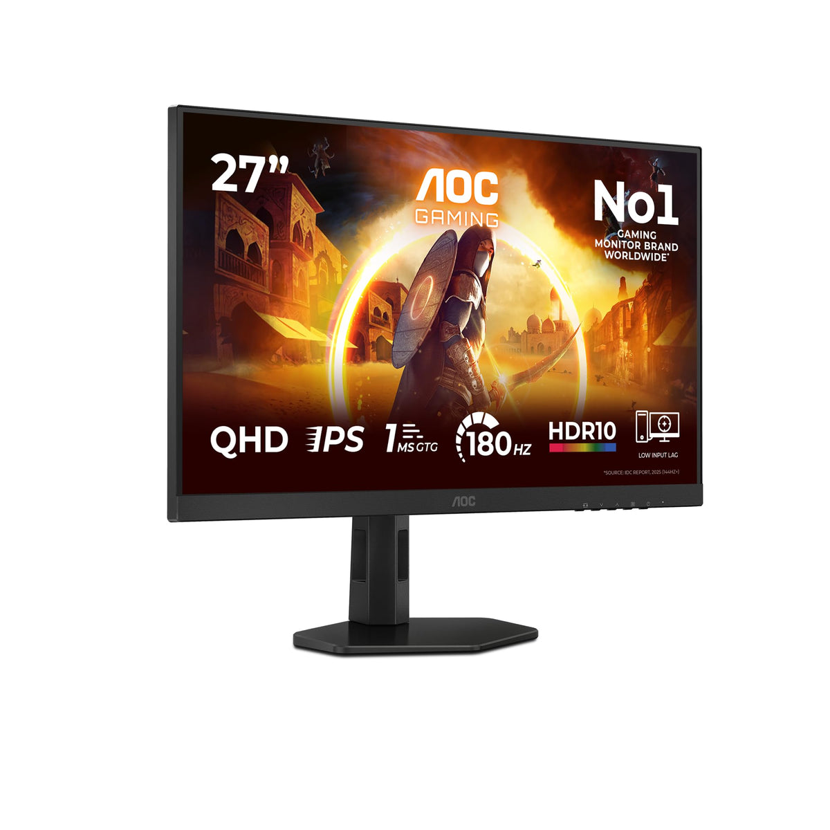 AOC Q27G4XFAD Monitor de 27 inch WQHD, 180Hz, Panou Fast IPS, 1ms GtG, Adaptive Sync, HDR10, Compatibil G-Sync, Reglare pe înălțime, (2560x1440 HDMI 1x 2.0 DP 1x 1.4) Negru