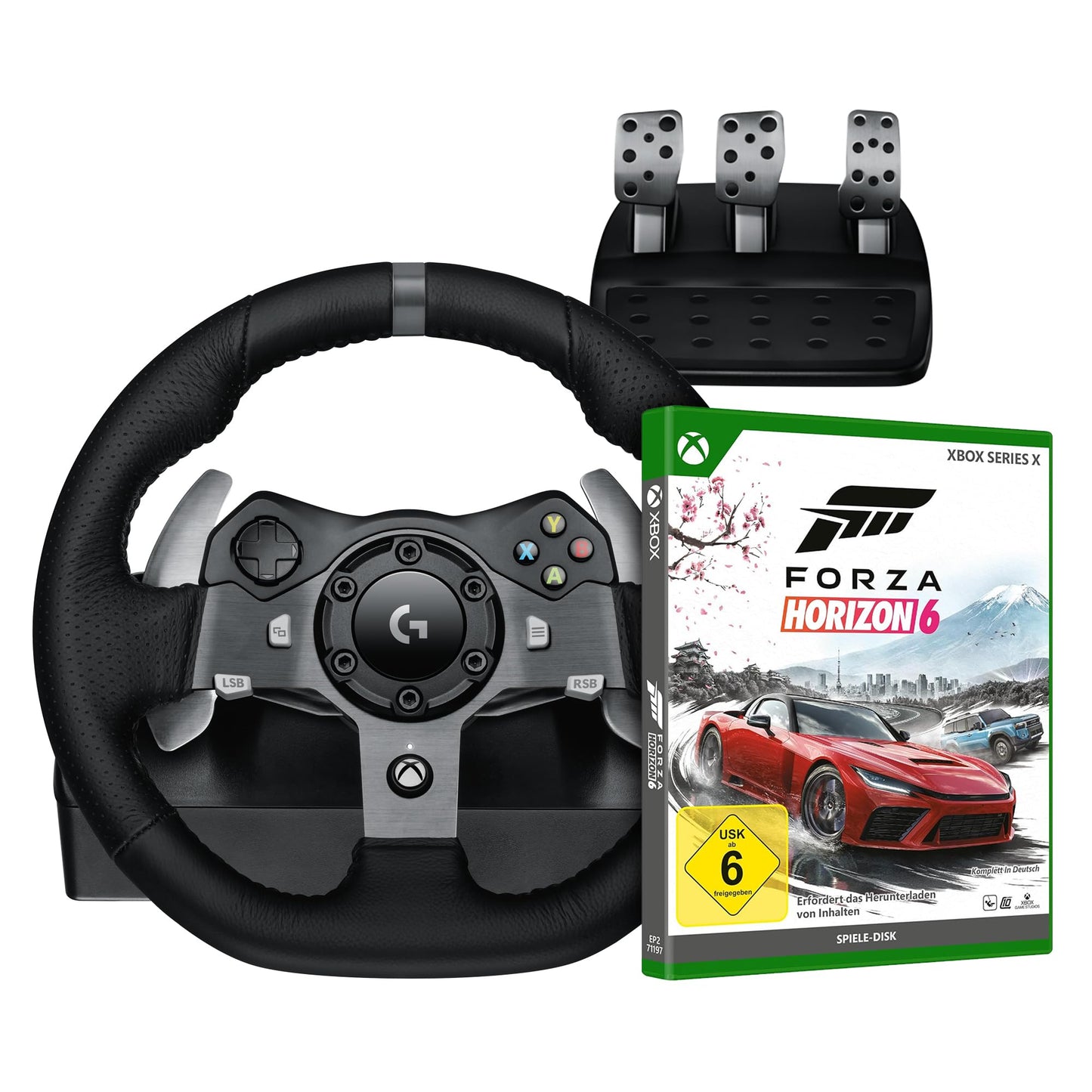 Logitech G G920 Driving Force Racing Wheel and Floor Pedals + Forza Horizon 6 (Disc) for Xbox Series X - Black - 941-000112