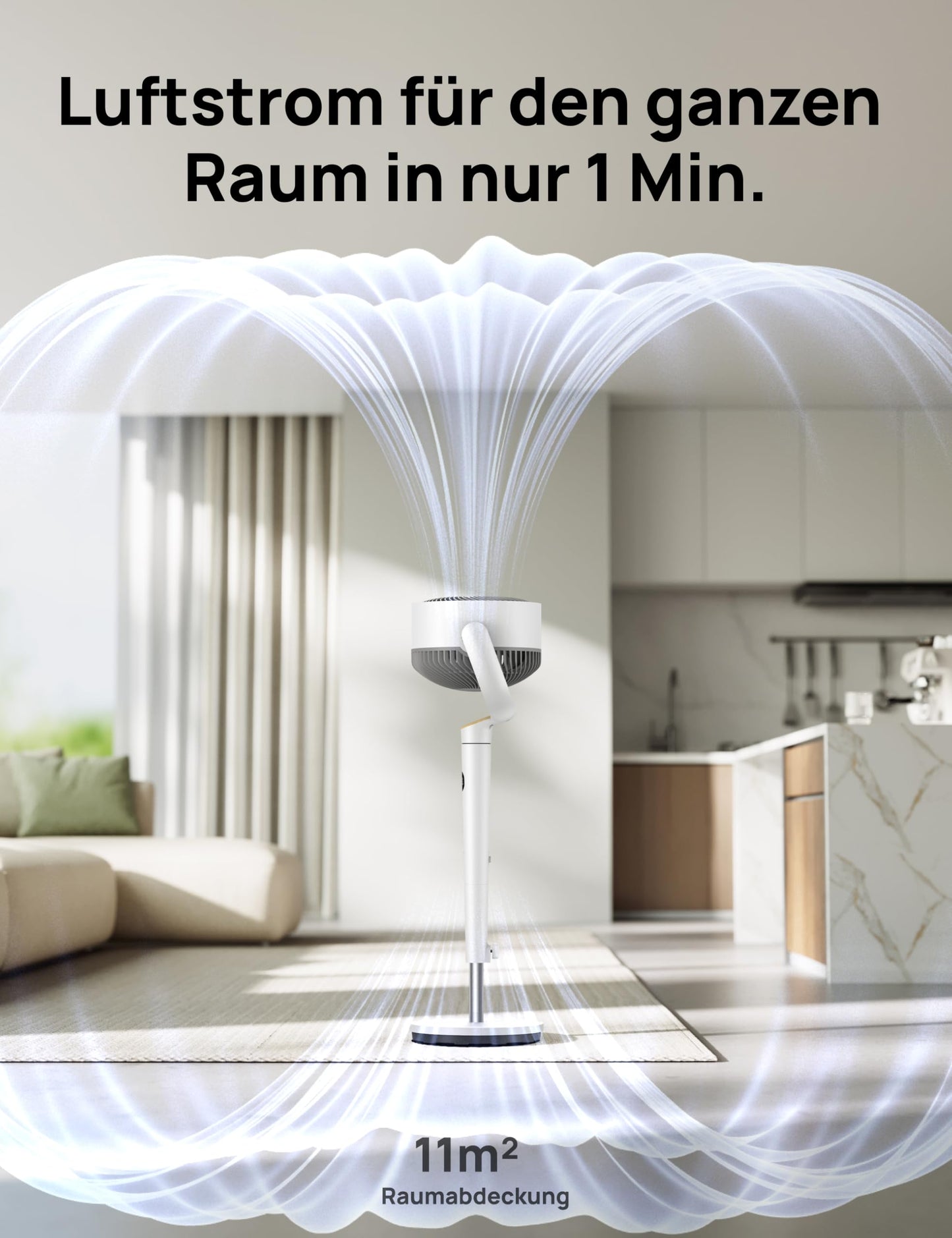 DREO pedestal fan very quiet, large fan with remote control, 20dB silent fan with DC motor, 120° oscillating, 4 modes, 94-107cm height adjustable, floor fan, TurboPoly™ Fan 512, white