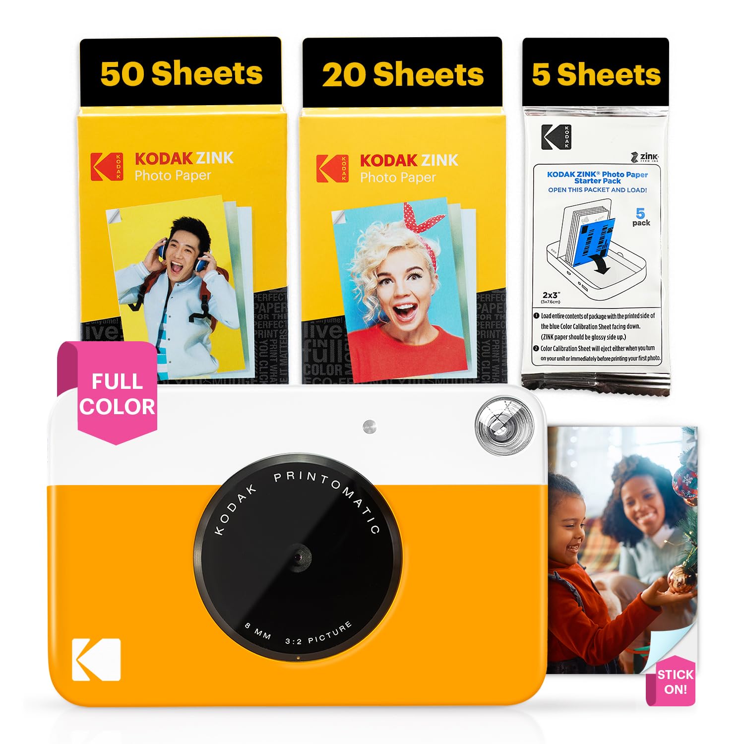 Kodak Printomatic Instant Camera – 75 Sheet Package – 5MP – Zinc 2x3 Photos – Portable – Yellow - AMZNBRODMATYL