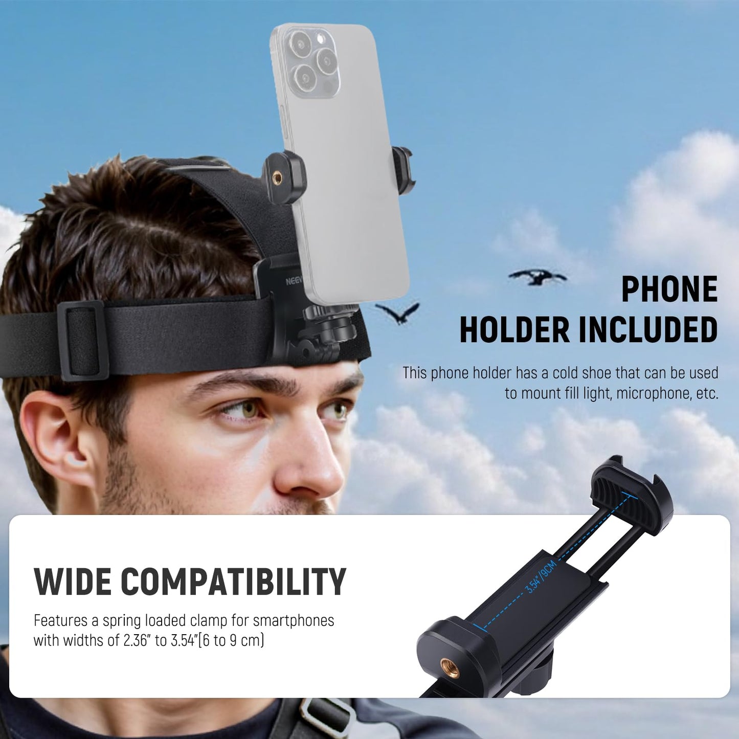 NEEWER Mobile Phone Chest Mount Head Strap Mount, Quick Release POV Vlog Accessory Set for Video Recording, Compatible with iPhone GoPro Hero Insta360 DJI AKASO Action Camera, GP-74