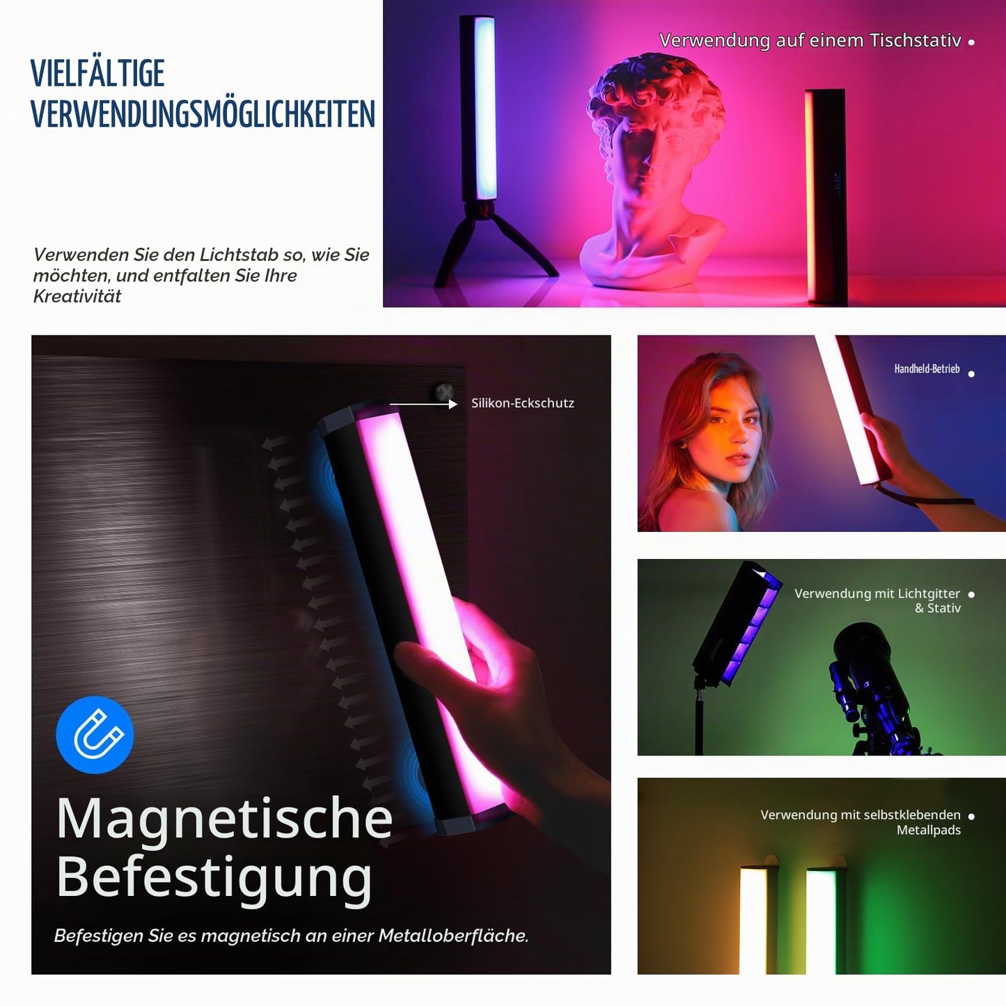 NEEWER LED video light RGB light stick, touch bar & APP control, magnetic RGB hand light stick, 3200K~5600K CRI98+ full-color LED light with 6400mAh battery, LED light stick with 17 scenes, RGB1 (silver)