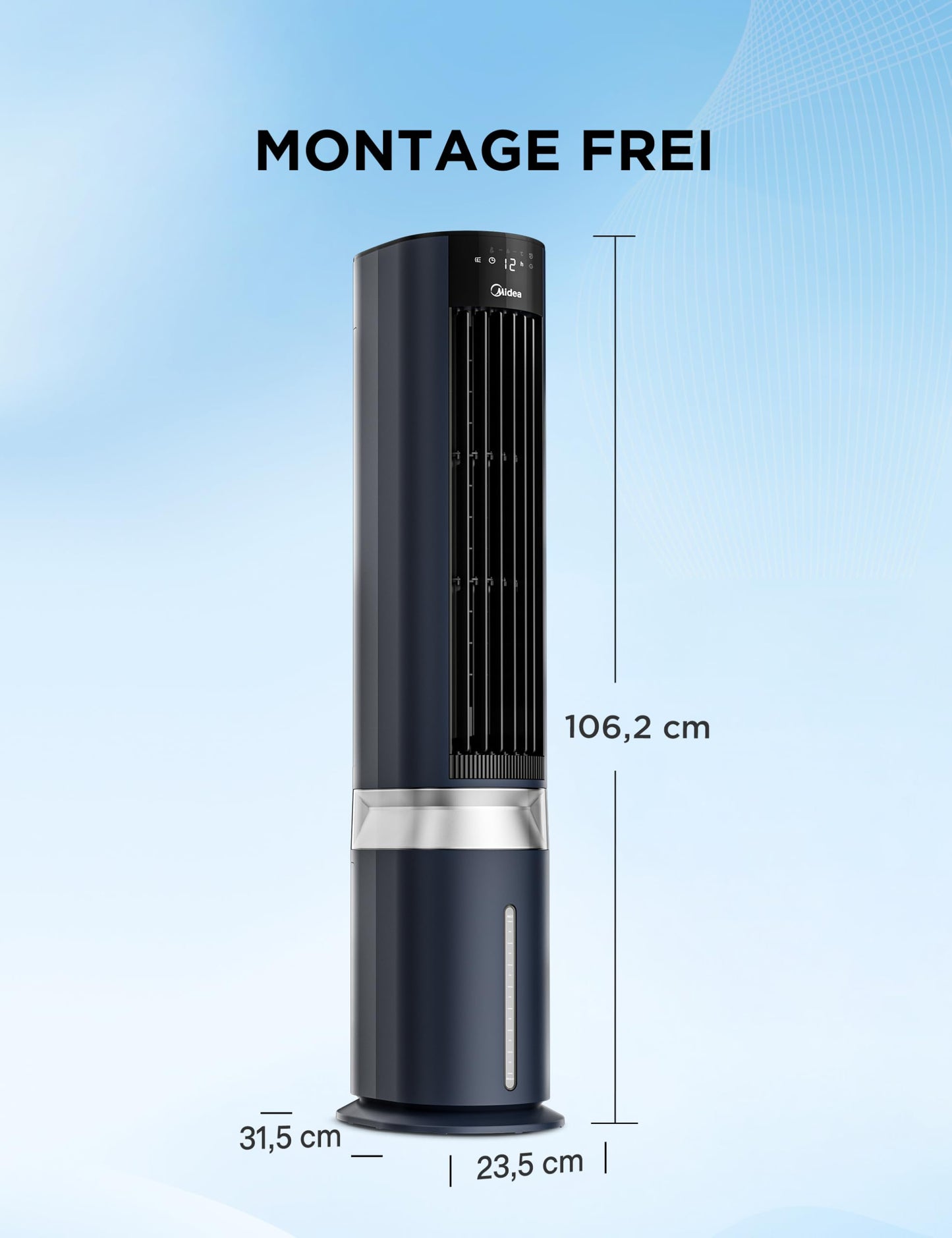 Midea Sensicool air cooler with 7L water cooling | Mobile air conditioning without exhaust hose | Fan with water cooling | 2000m³/h evaporative cooler, 6 speeds, touch display (blue) - MCF23XRB_1