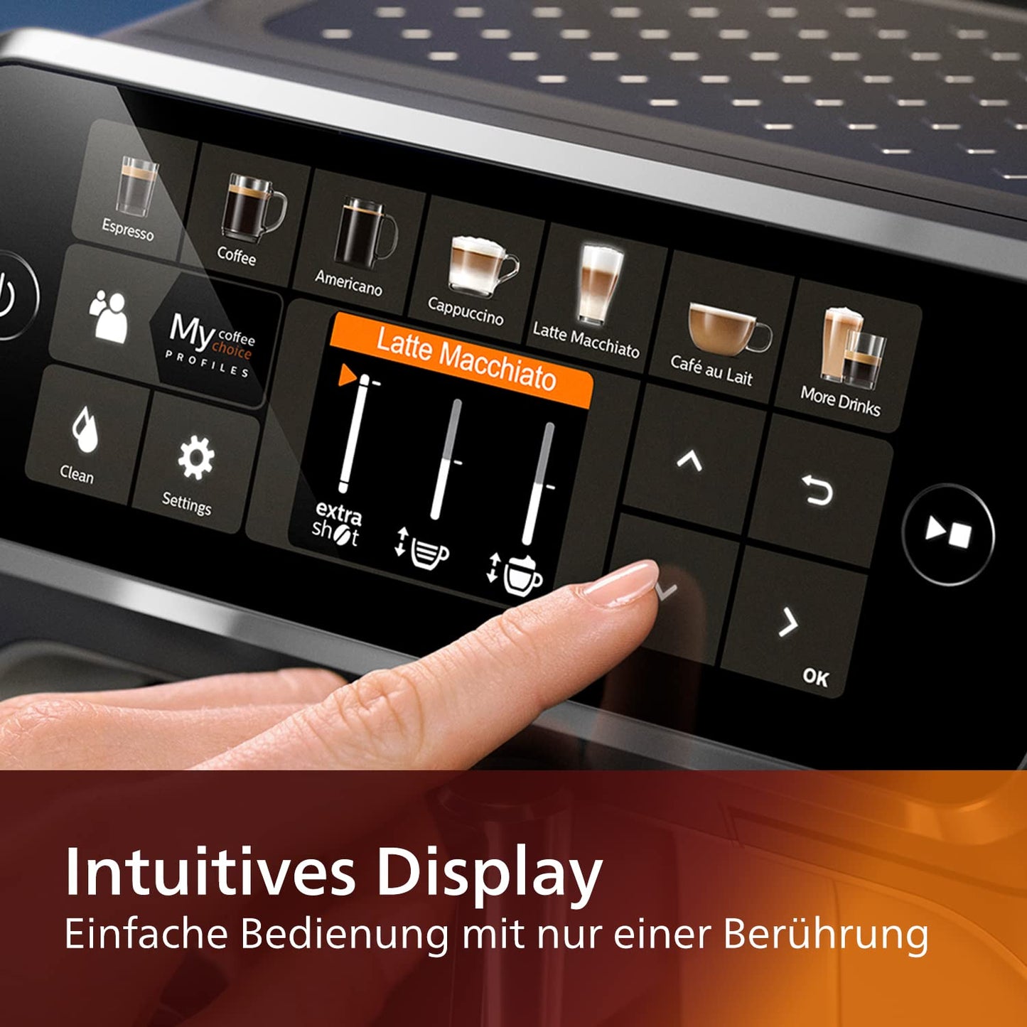 PHILIPS Series 5400 fully automatic coffee machine - LatteGo, 12 drinks, milk frother, touchscreen, 4 profiles, chrome finish (EP5447/90)