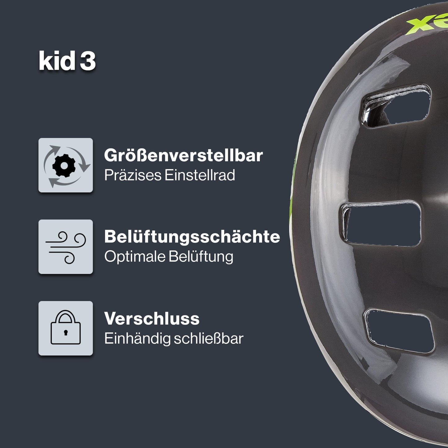 Uvex children's bicycle helmet Kid 3, gray (dirt bike gray-lime), 51-55 cm - S4148191115