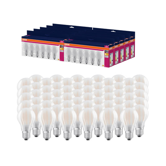 Osram LED Star VALUE A60, value pack with 60 light bulbs, replaces traditional 60W incandescent bulbs, warm white (2700K), 6.5W, E27 base, filament glass, non-dimmable. - 4058075845695