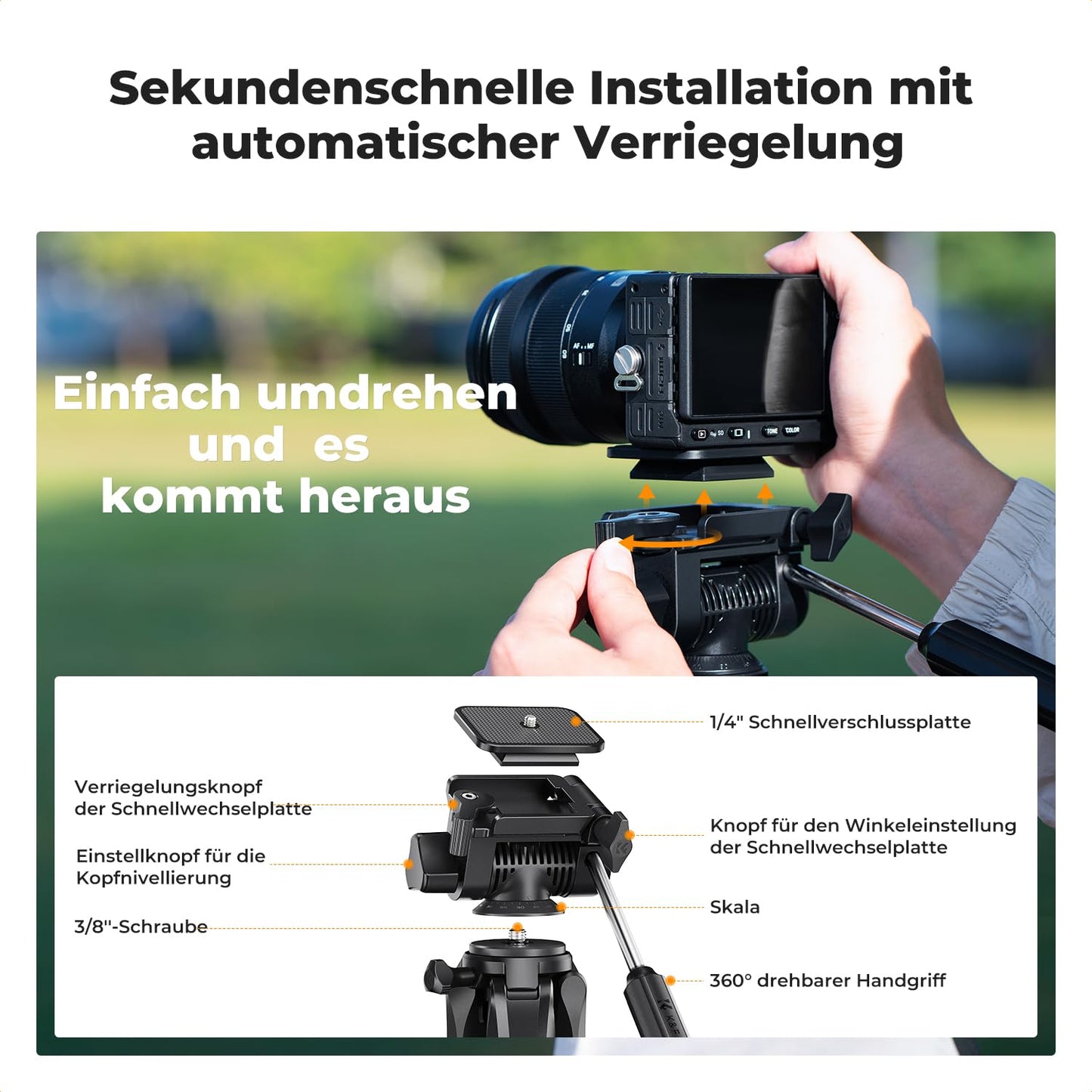 K&F CONCEPT Camera tripod S255A3+BV01, lightweight tripod with bag, 190 cm mobile phone tripod, tripod for Canon Nikon Sony camera/DSLR, tripod for smartphone, travel tripod with mobile phone tablet holder (black)