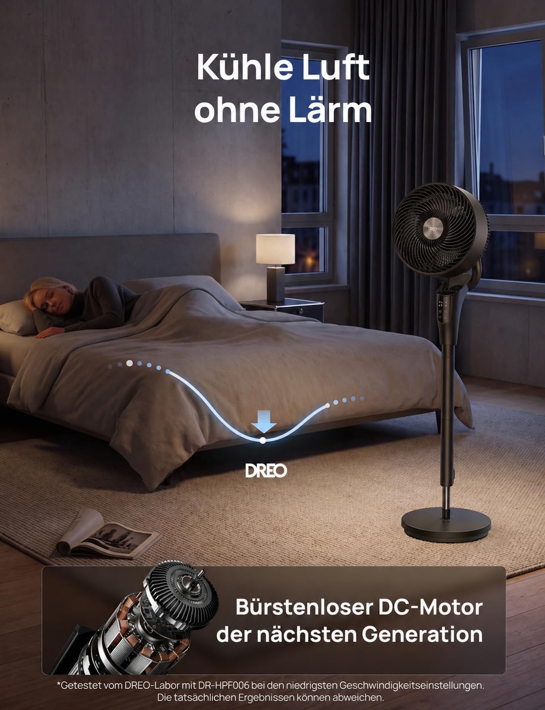 DREO Quiet Stand Fan for Bedroom [Improved], 27m Airflow, Quiet, 90° Oscillating, DC Motor, 8 Speeds, 3 Modes, 96-106cm Height Adjustable, 8H Timer, 105° Manual Tilt - DR-HPF013