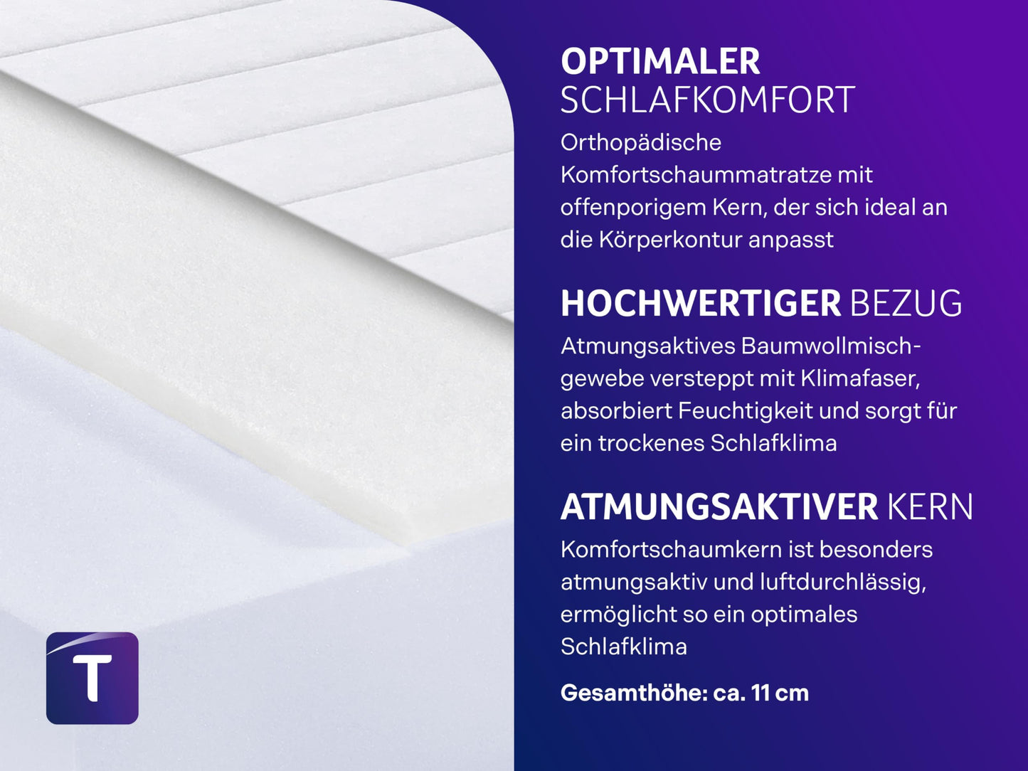 Dream Night Easy Comfort cold foam mattress 140x200 cm | H3 medium strength | Ergonomic & breathable | Oeko-Tex certified | 11 cm height | Hypoallergenic & Antibacterial | German quality standard - 03900901143
