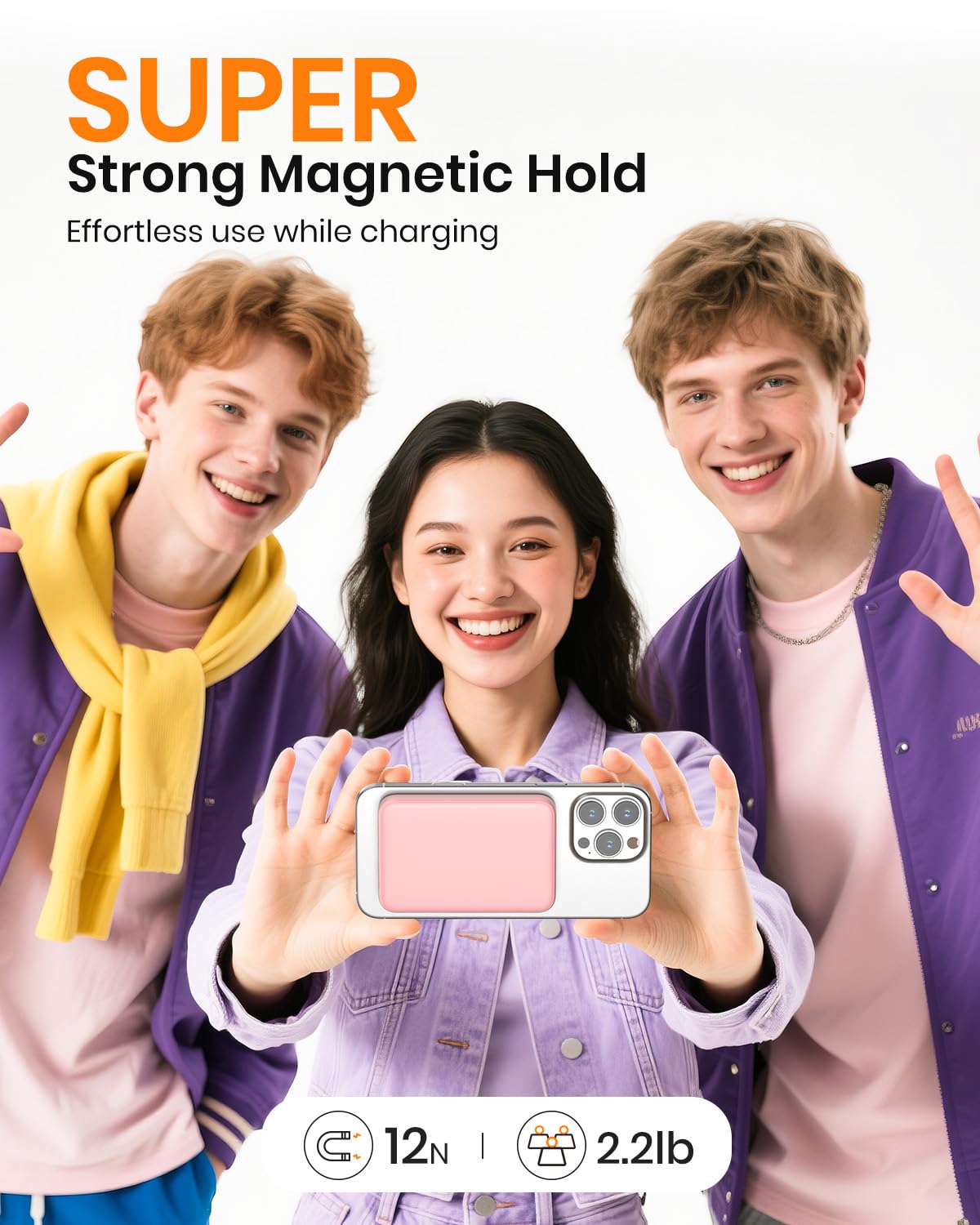 A ADDTOP Magnetic Power Bank 10000mAh- 20W Schnelllade iPhone Ladegerät for Magnetisch, UltraSlim Wireless Portable Charger with USB-C In&Out, LED Display Akku-Pack für iPhone 17/16/15/14/13/12 Rosa - C19PW