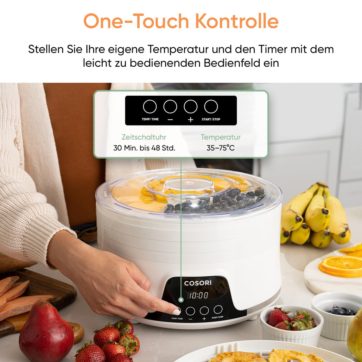 Cosori Dörrautomat, Food Dehydrator, 5 Tabletts, 350W, Alb - 051