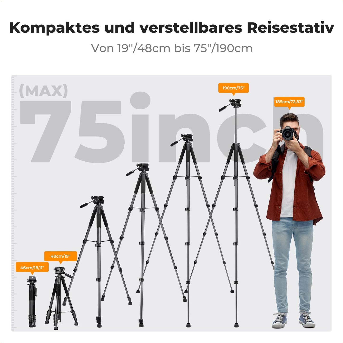 K&F CONCEPT Camera tripod S255A3+BV01, lightweight tripod with bag, 190 cm mobile phone tripod, tripod for Canon Nikon Sony camera/DSLR, tripod for smartphone, travel tripod with mobile phone tablet holder (black)