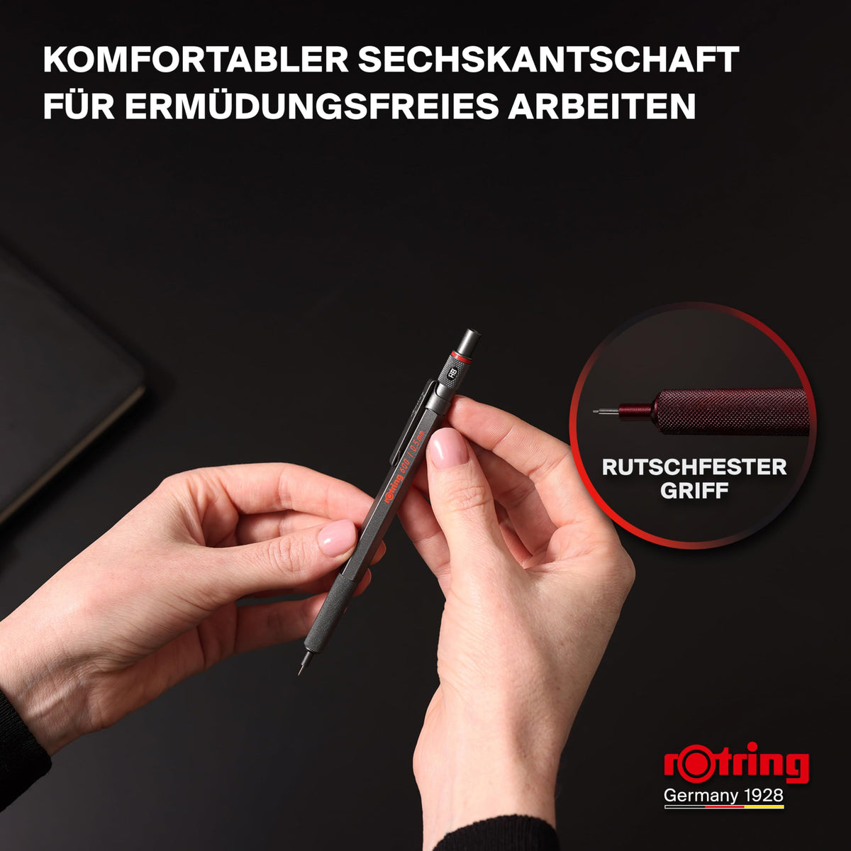 rOtring 600 Mechanical Pencil | HB Lead 0.5 mm | Twist-Lead Pencil with Full Metal Body | Stone Grey | Non-slip Knurled Grip Zone and Hexagonal Shaft - SAP_2204409