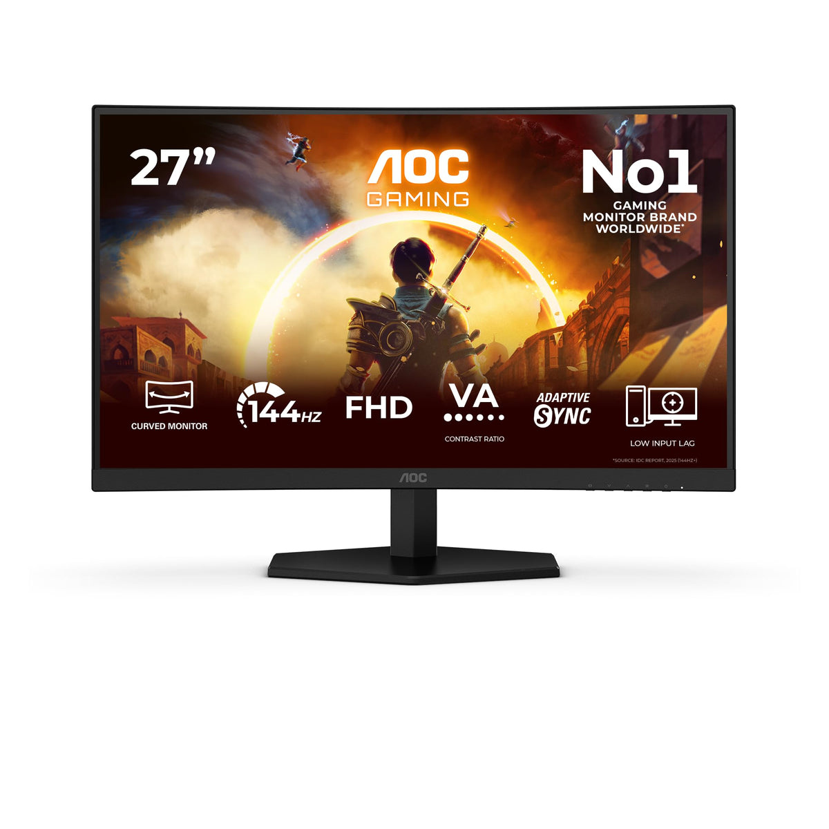 AOC C27G42FE Monitor Curved de 27 inch, FHD, 180Hz, panou VA, 4ms GtG, Adaptive Sync, HDR10, FreeSync, (1920x1080 HDMI 1x 1.4 DP 1x 1.2) Negru
