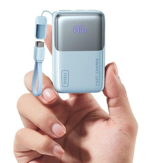 INIU Mini Power Bank, 45W 10000mAh Power Bank Small But Strong (USB C In & Out), Quick Charge Function PD3.0 External Mobile Phone Batteries, Compatible with iPhone 17 16 15 Pro Max Mini Samsung S24, Delicate Blue - P50