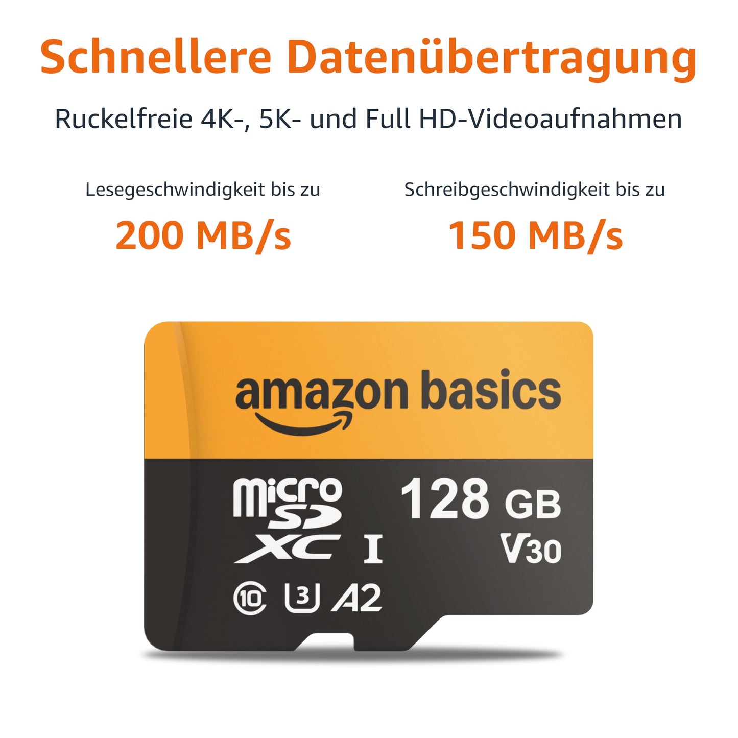 Amazon Basics 128GB microSDXC Card with Adapter, Read Speed up to 200MB/s, Pack of 1 - LSMICRO128GU3-H