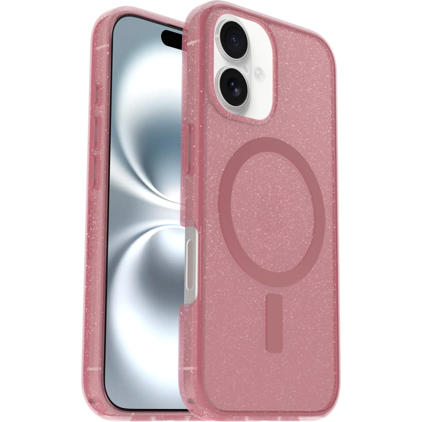 OtterBox Symmetry Series Clear MagSafe Transparent Case for iPhone 16, Shockproof Drop Proof Protective Case, 3X Military Grade Tested, Clear/Pink - 77-96384