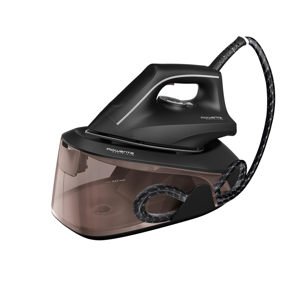 Rowenta VR5120 Easy Steam Stație de călcat cu aburi, 2400 Watt, 110 g/min. abur variabil, 210 g/min. jet de abur suplimentar, încălzire rapidă, rezervor de apă de 1,4 L, sistem anticalcar, mod Eco, Canelă/Negru