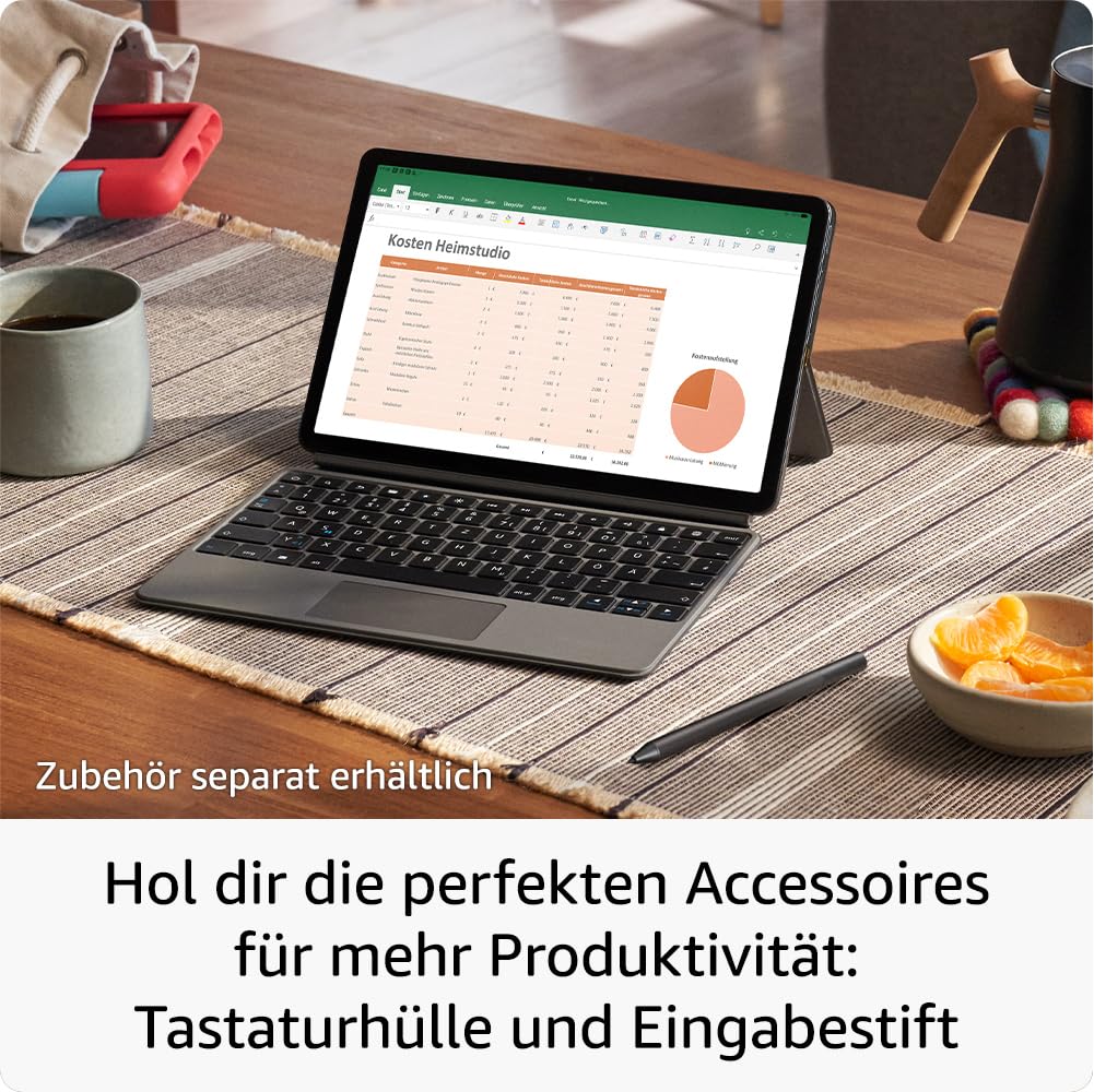 Certificat și recondiționat, tabletă Fire Max 11, cea mai puternică tabletă de până acum, cu un display clar de 11 inci, procesor Octa-Core, 4 GB RAM, autonomie a bateriei de 14 ore, 128 GB, gri, cu reclame. - SU8NST