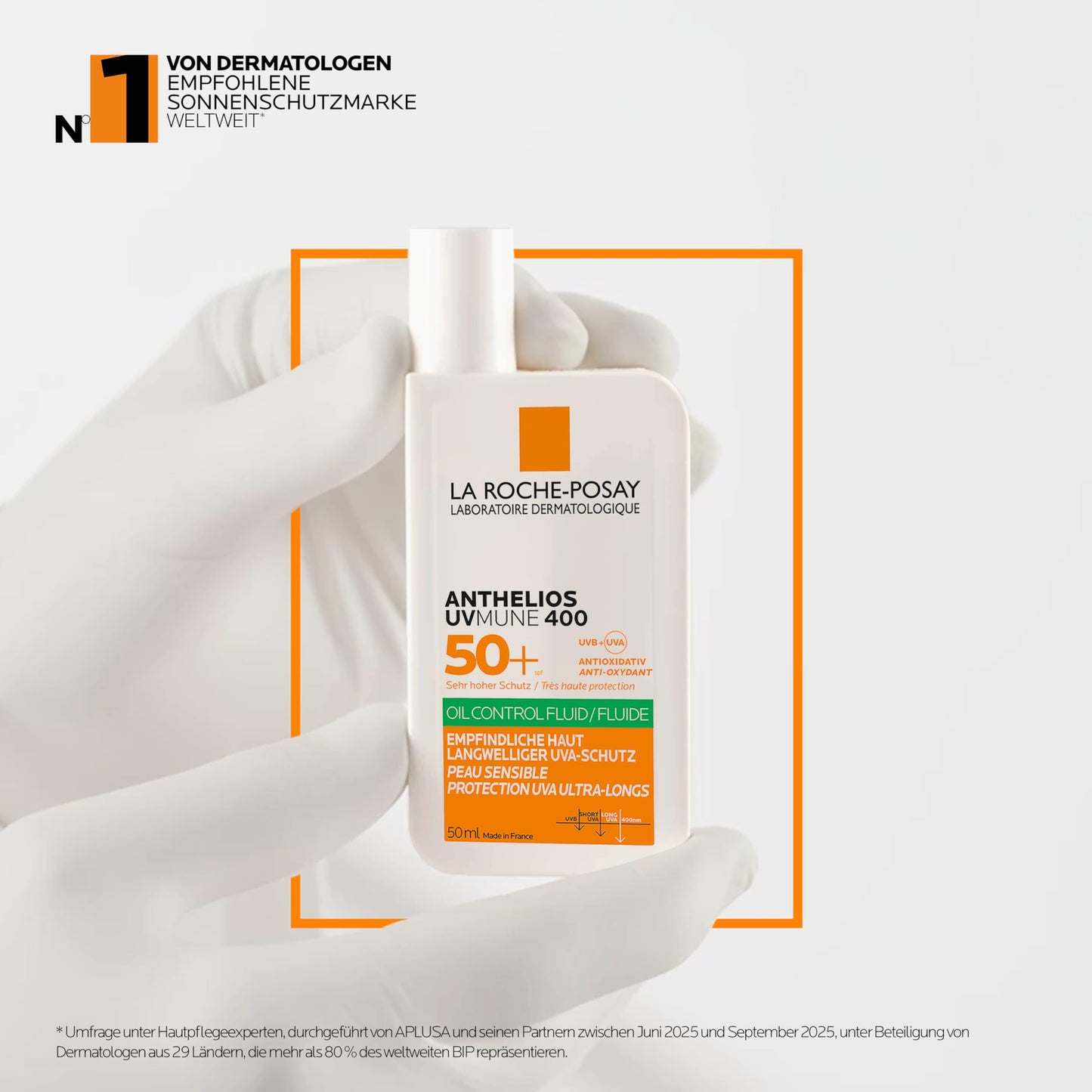 La Roche Posay sun fluid, for the face and oily skin, transparent and mattifying, with Airlicium technology, fragrance-free, Anthelios UVmune 400 Oil Control Fluid SPF 50+, 50 ml - 3337875847292