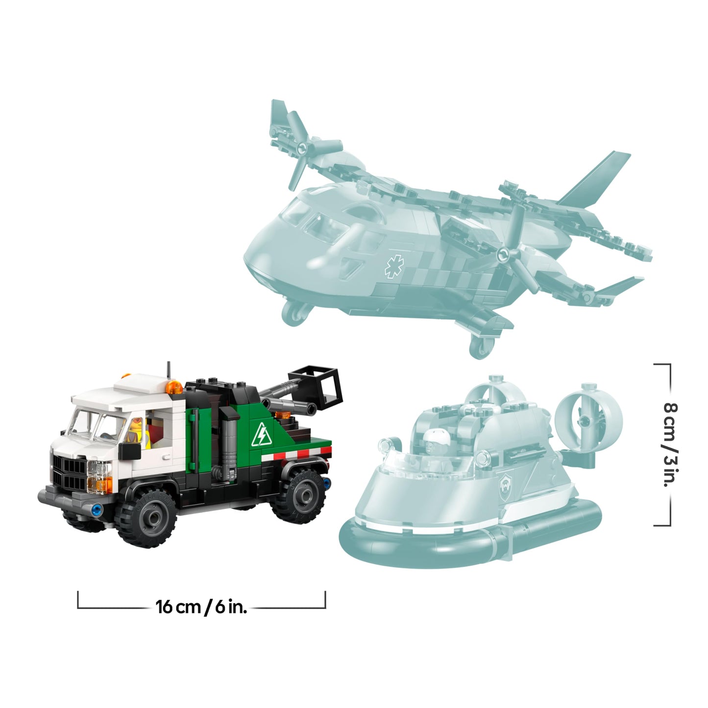 LEGO City combination set with airplane, maintenance vehicle and hovercraft - toy vehicle - mix & match model building with 3 minifigures - birthday gift for boys aged 7 and over - 60505