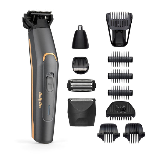 BaByliss MT987E Multi-Trimmer Graphite Precision 12-in-1, fără fir, cap de precizie, cap pentru corp, cap pentru barbă, cap pentru nas/urechi, cap de ras