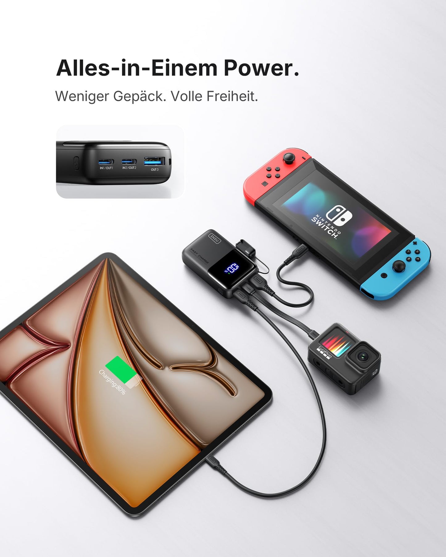 INIU Power Bank, Ultra Mini 45W Fast Charging 10000mAh Power Bank with Attached USB C Cable, Suitable for Flight, External Mobile Phone Batteries, Travel Essential for iPhone 17 16 Pro, Samsung S25, Xiaomi, iPad etc - P50