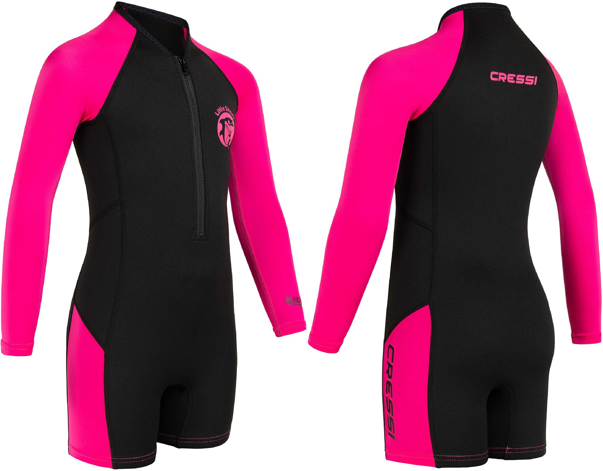Cressi Shorty 2mm children's wetsuit - children's swimming suit with UV, cold protection, jellyfish protection - girls & boys swimming suit - black/pink - 13/14 years - XDG006408