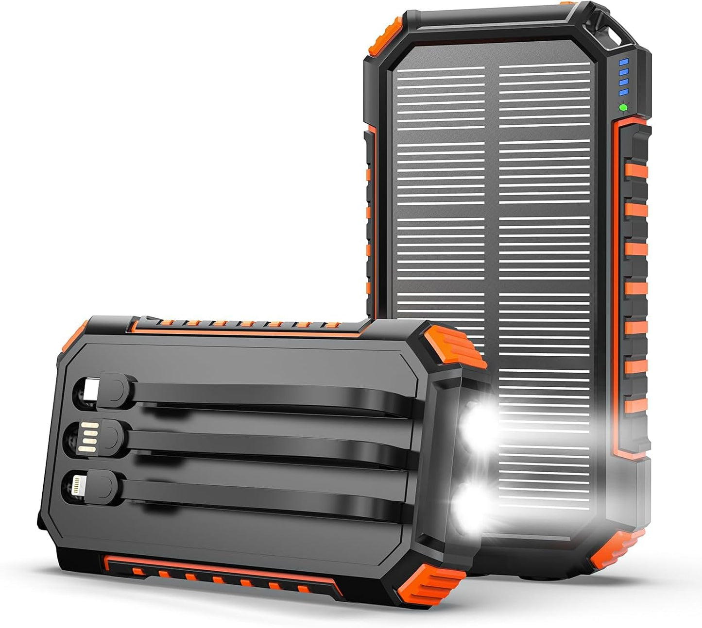 Solar Power Bank 20000mAh - 15W Fast Charger, Portable Charger, 3 Integrated Cables with LED Flashlights - 5 Outputs, Solar Mobile Phone Charger for iPhone 17/16/15/14/13 and Android - T11X