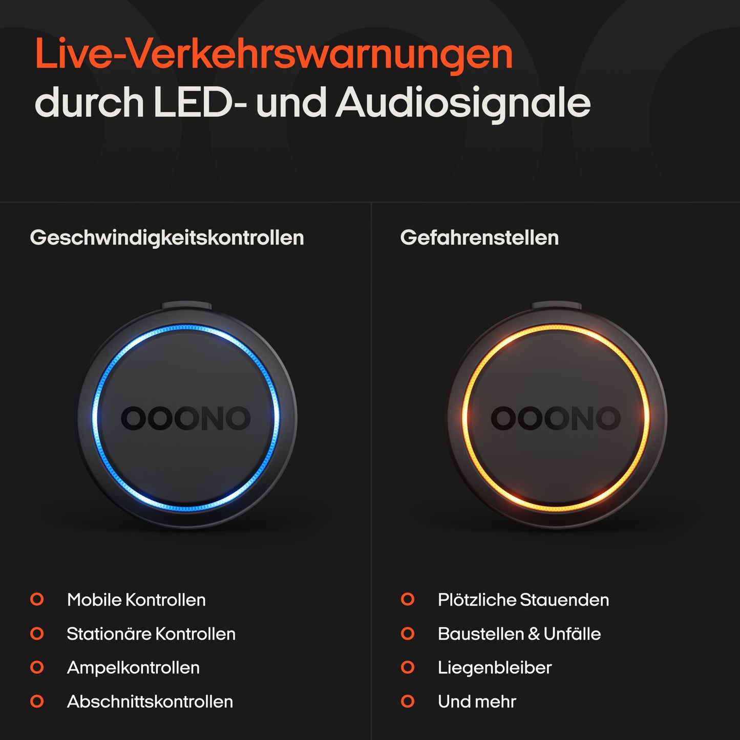 OOONO Co-Driver NO2 - Optimized co-driver for the car - Warns of speed controls and danger spots - Rechargeable - LED display - CarPlay & Android Auto compatible - CD2