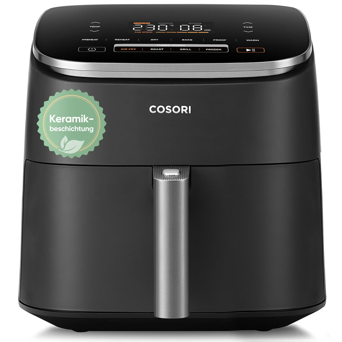 Cosori Turboblaze Airfryer cu acoperire ceramică, friteuză 9 în 1 cu aer cald, coacere, grătar, prăjire, Air Fryer XXL 6L, motor DC silențios cu 5 trepte de ventilator, 87 de rețete - CAF-DC601-KEU