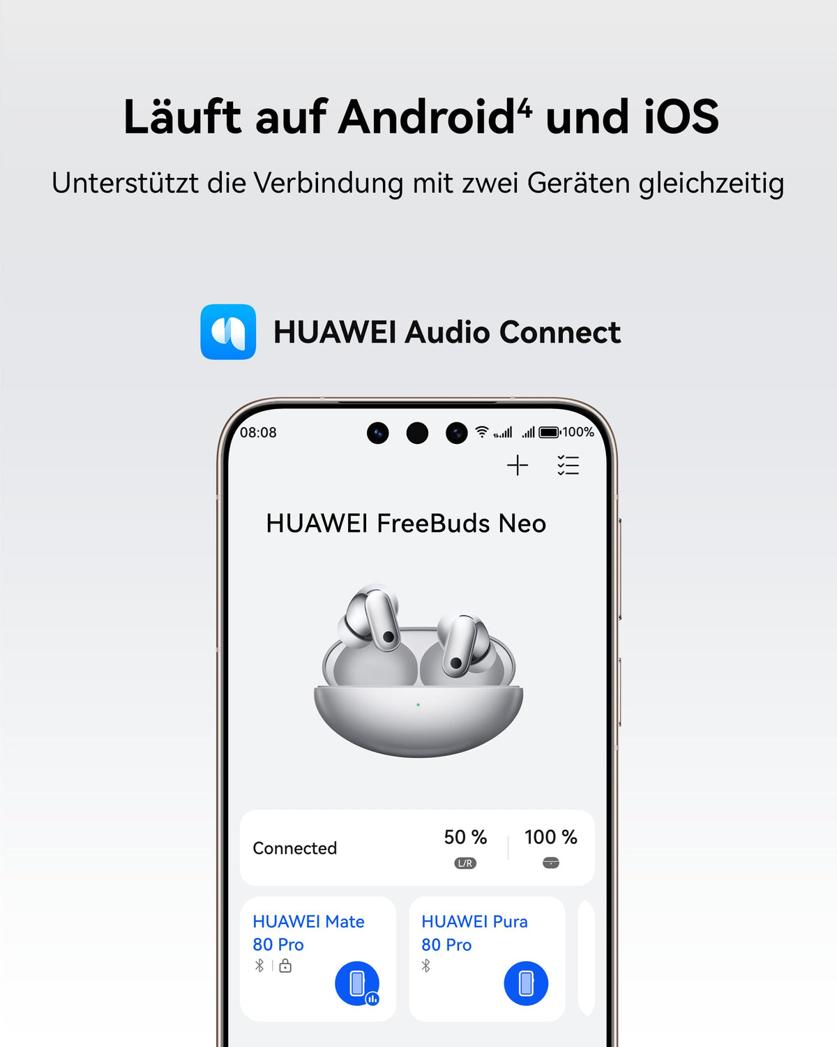 HUAWEI FreeBuds Neo Wireless In-Ear Headphones, 4.8 g, IP 55, Silver - Dolphin-T010