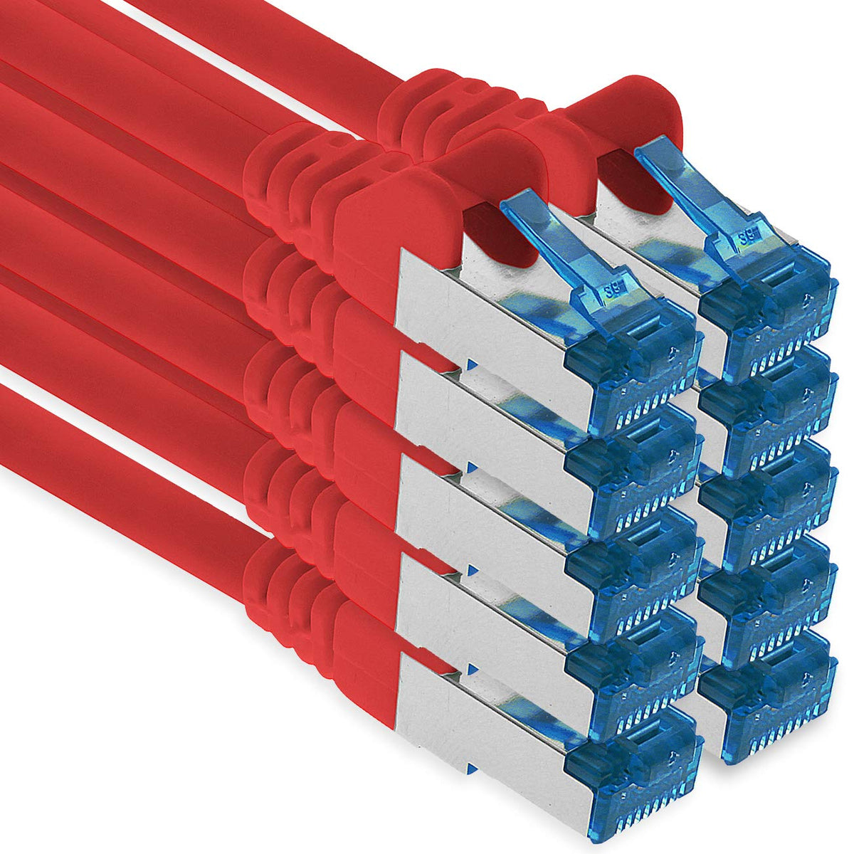 1aTTack.de Patch Cable – 10X 7.5m Ethernet, Network, LAN Cable CAT6a (for Gigabit Networks, Routers, Switches, Modems with RJ45 Input – red) - 4251073692326