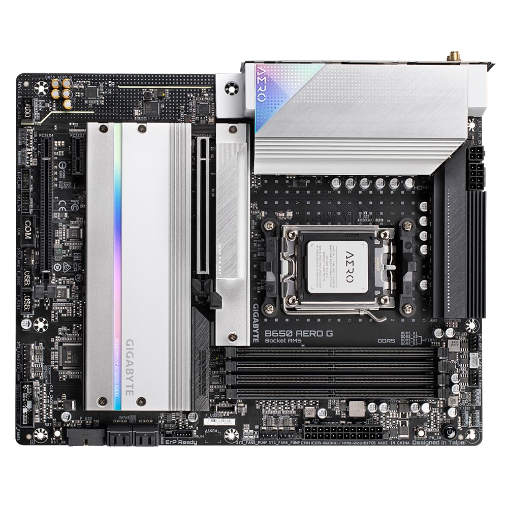GIGABYTE B650 AERO G Motherboard - Supports AMD Ryzen 9000 series CPUs, up to 8000 MHz DDR5 (OC), 1x PCIe 5.0 + 2x PCIe 4.0 M.2, 2.5 GbE LAN, WiFi 6E, USB 3.2 Gen 2