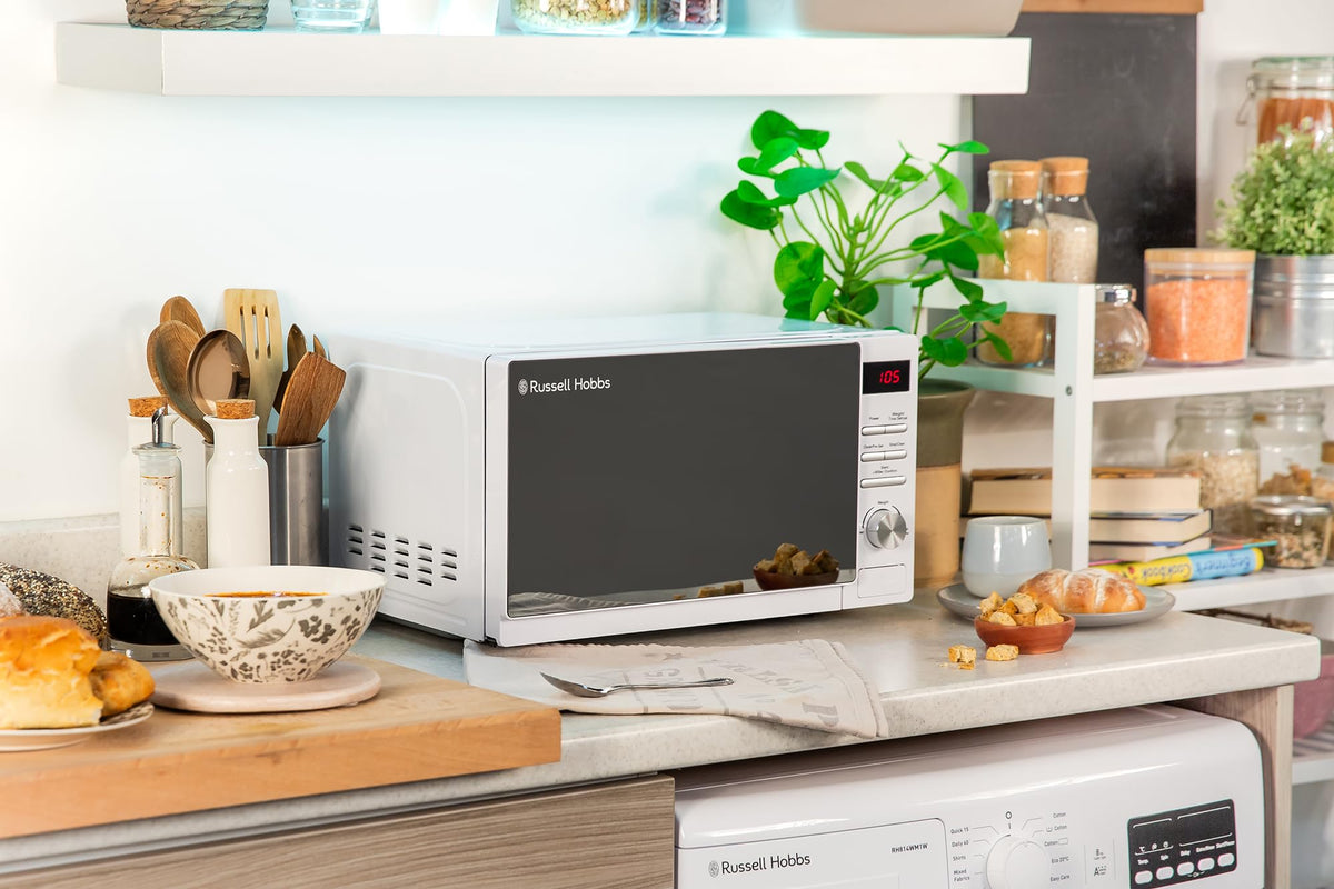 Russell Hobbs RHM2079A Digital Solo Microwave, 20 L, 800 W, 5 power levels, automatic defrosting, 8 automatic cooking menus, clock and timer, easy to clean, White - RHM2079A-EUAZ