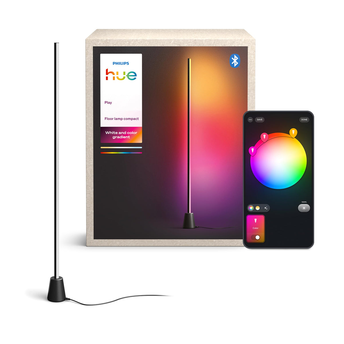 Philips Hue Play Lumină de podea, RGBWWIC LED, 122 cm, treceri de culoare multicolore, iluminat inteligent, Alexa, Google Home, Apple Home, sincronizare TV necesită Hue Bridge și Sync Box (vândute separat) - 929004321001