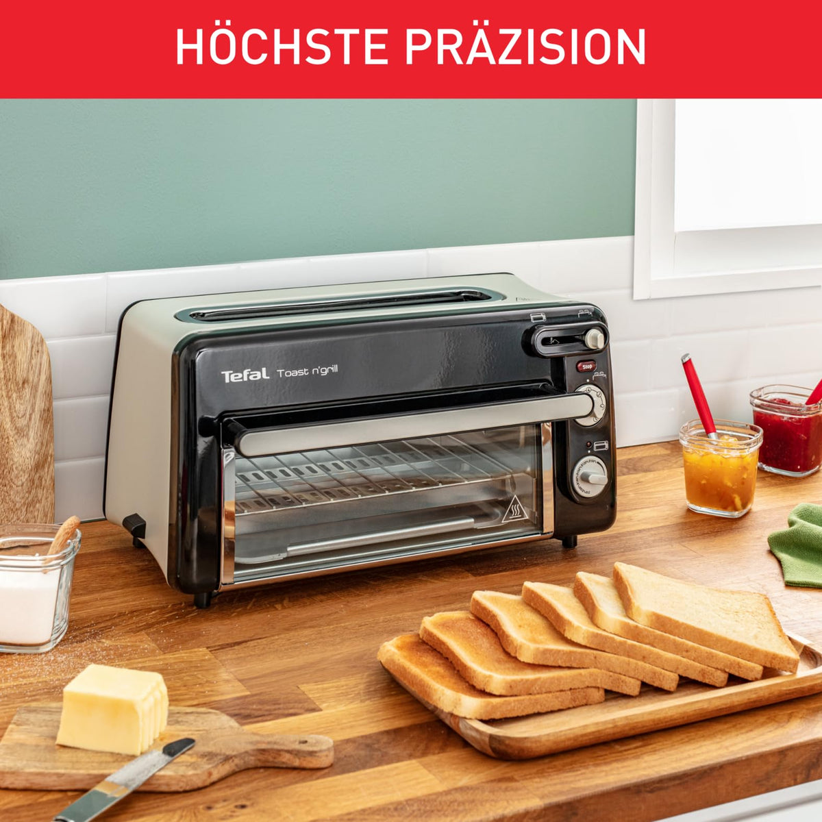 Tefal RETRO Toast n’ Grill – 2-in-1 Toaster and Mini Oven, 1300 W, energy-efficient mini oven for toasting, grilling & reheating, compact, Black/Matt Aluminum, TL6008 [Energy Class A++] - TL600830