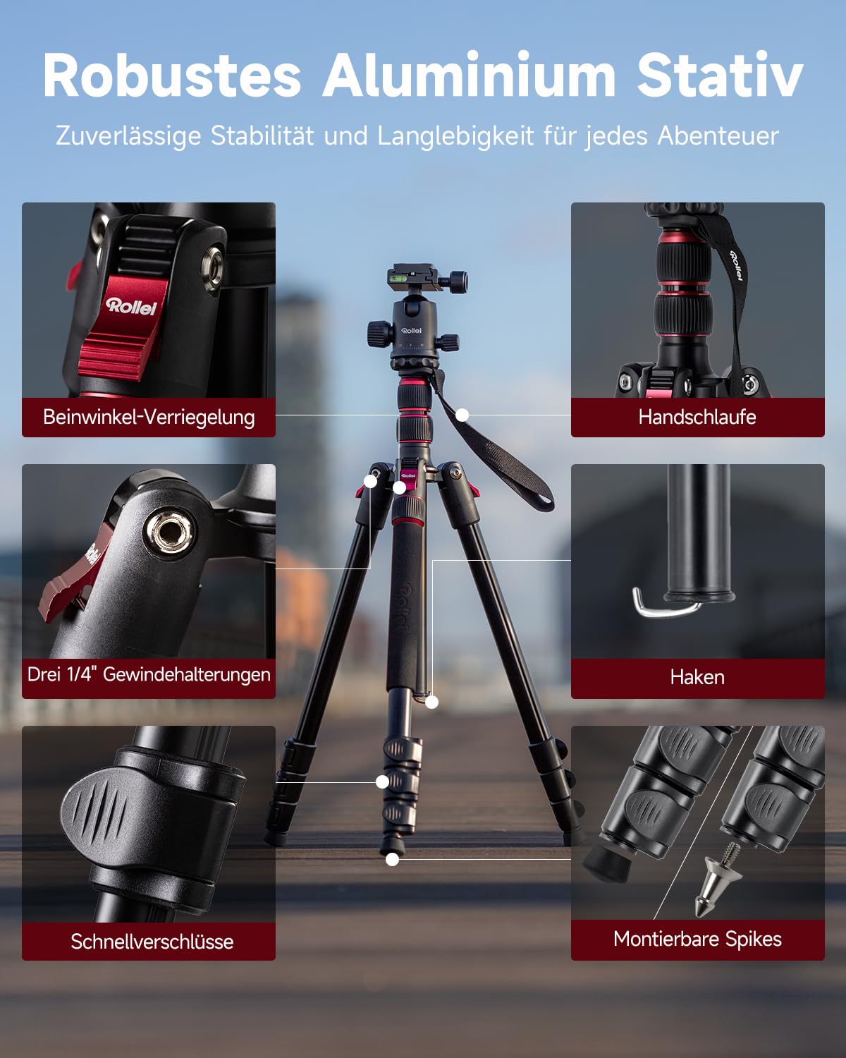 Rollei Compact Traveler No. 2 tripod black, 180cm tripod camera 360° ball head compact aluminum travel tripod with monopod function tripod for DSLR camera photo tripod with mobile phone holder - 23150