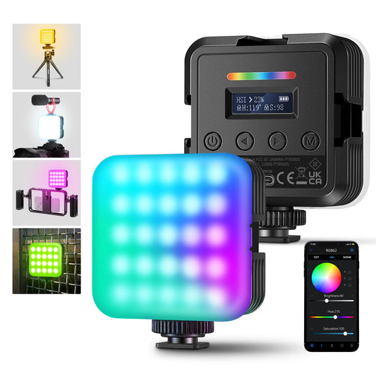 NEEWER RGB62 Video Light RGB Magnetic with App Control 2 Pack 360° LED Camera 360° with 3 Cold Shoes CRI97+ 2500K-8500K 17 Scenes 2000mAh Rechargeable Portable Selfie