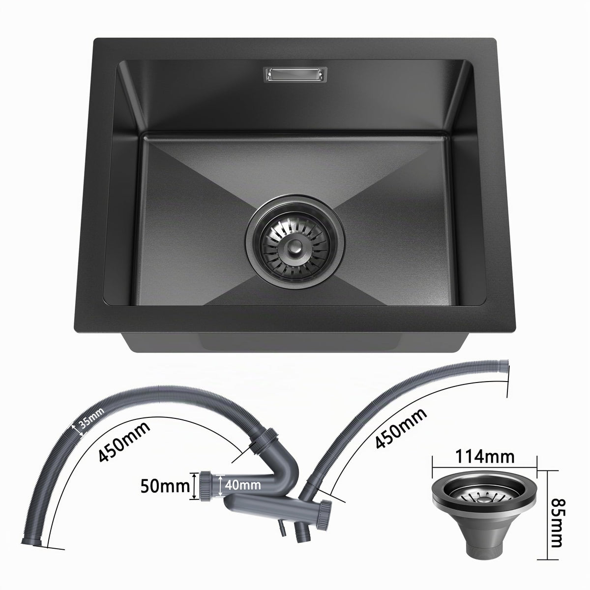 Black Stainless Steel Kitchen Sink 40 x 30 cm, 1 Bowl Sink - K4030BK