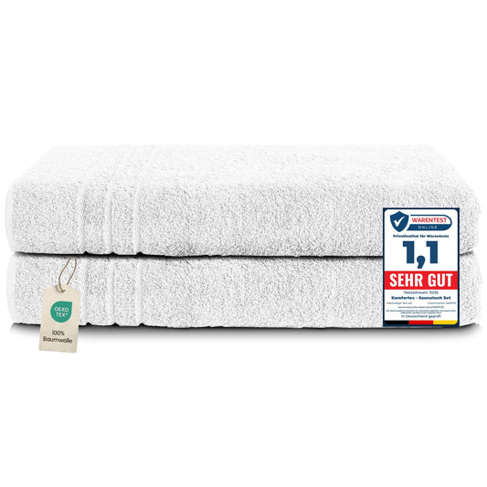 Set 2 prosoape saună Komfortec 80x200 cm, prosoape mari de saună din bumbac 100%, pufoase și absorbante, uscare rapidă, alb - 2 bucăți-80x200-alb