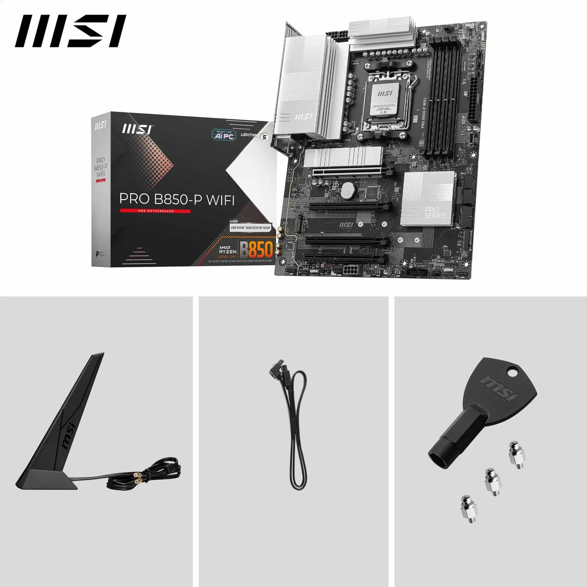 MSI PRO B850-P WiFi Placă de bază, ATX - Suportă procesoare AMD Ryzen 9000/8000/7000, AM5 - Memorie DDR5 Boost (8200+ MT/s OC), PCIe 5.0 x16 și 4.0 x16, M.2 Gen5, Wi-Fi 7, 5G LAN - 7E56-002R