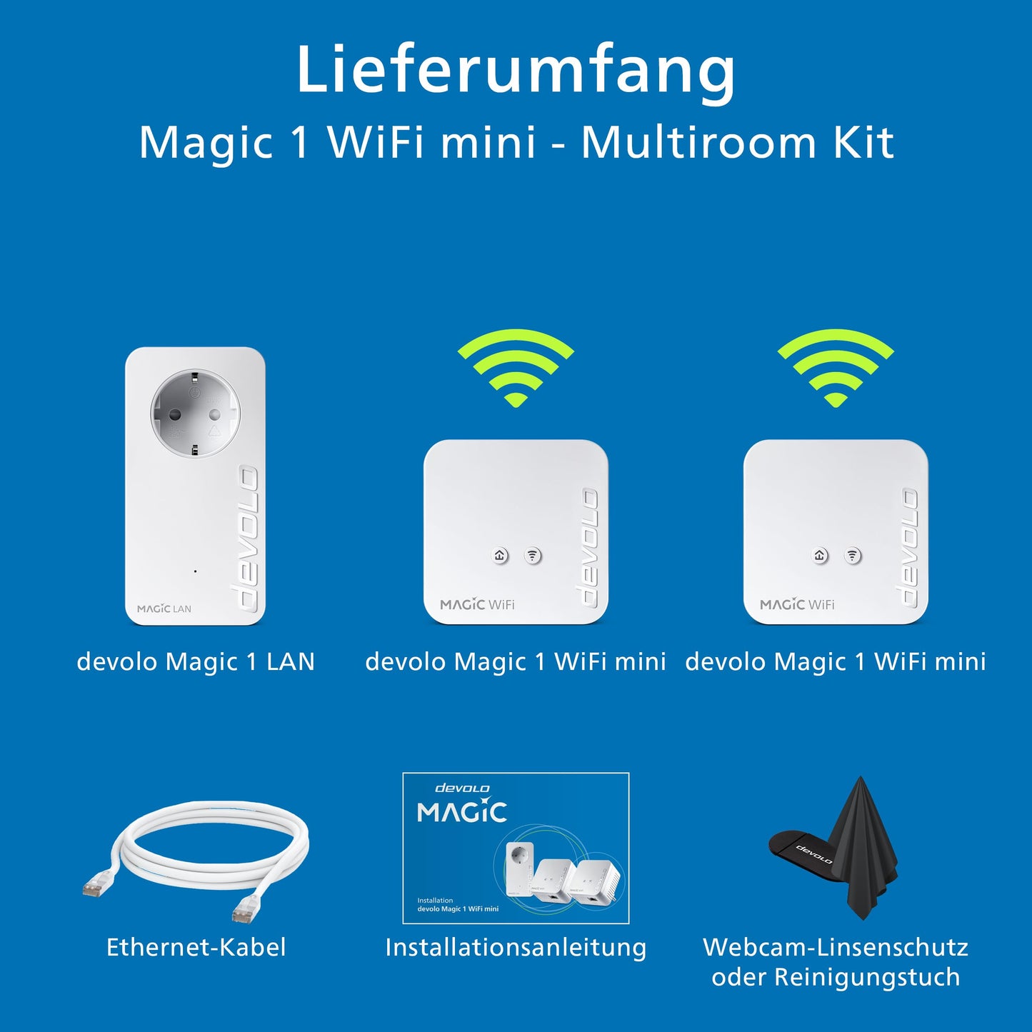 devolo Magic 1 WiFi mini Multiroom Kit, WiFi powerline adapter, up to 1,200 Mbit/s, WiFi amplifier, 1x LAN connection, dLAN 2.0, white - 8578