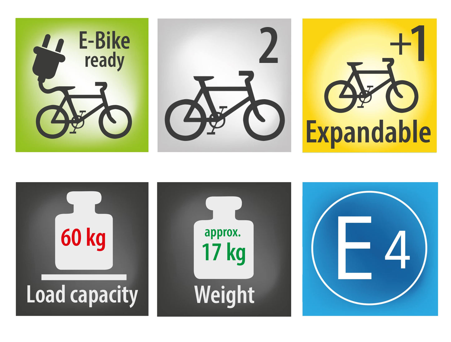EUFAB 11510 bicycle carrier JAKE, suitable for e-bikes, partially pre-assembled, expandable, anti-theft protection, for 2 bicycles, for trailer hitch