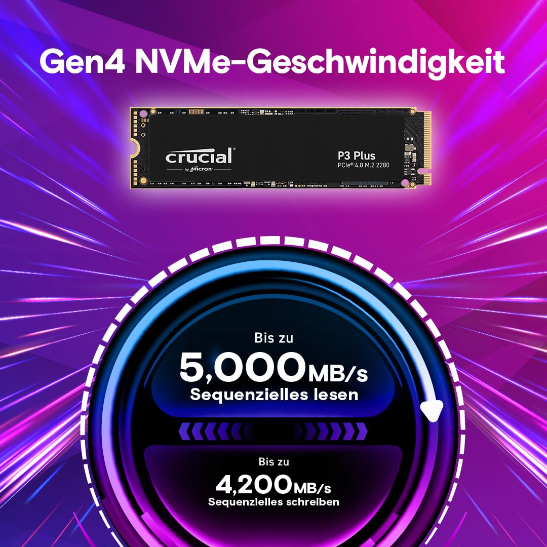 Crucial P3 Plus SSD 1TB M.2 PCIe Gen4 NVMe Internal SSD, 5,000 MB/s Read, 3,600 MB/s Write, Compatible with Laptop and Desktop, Solid State Drive - CT1000P3PSSD801