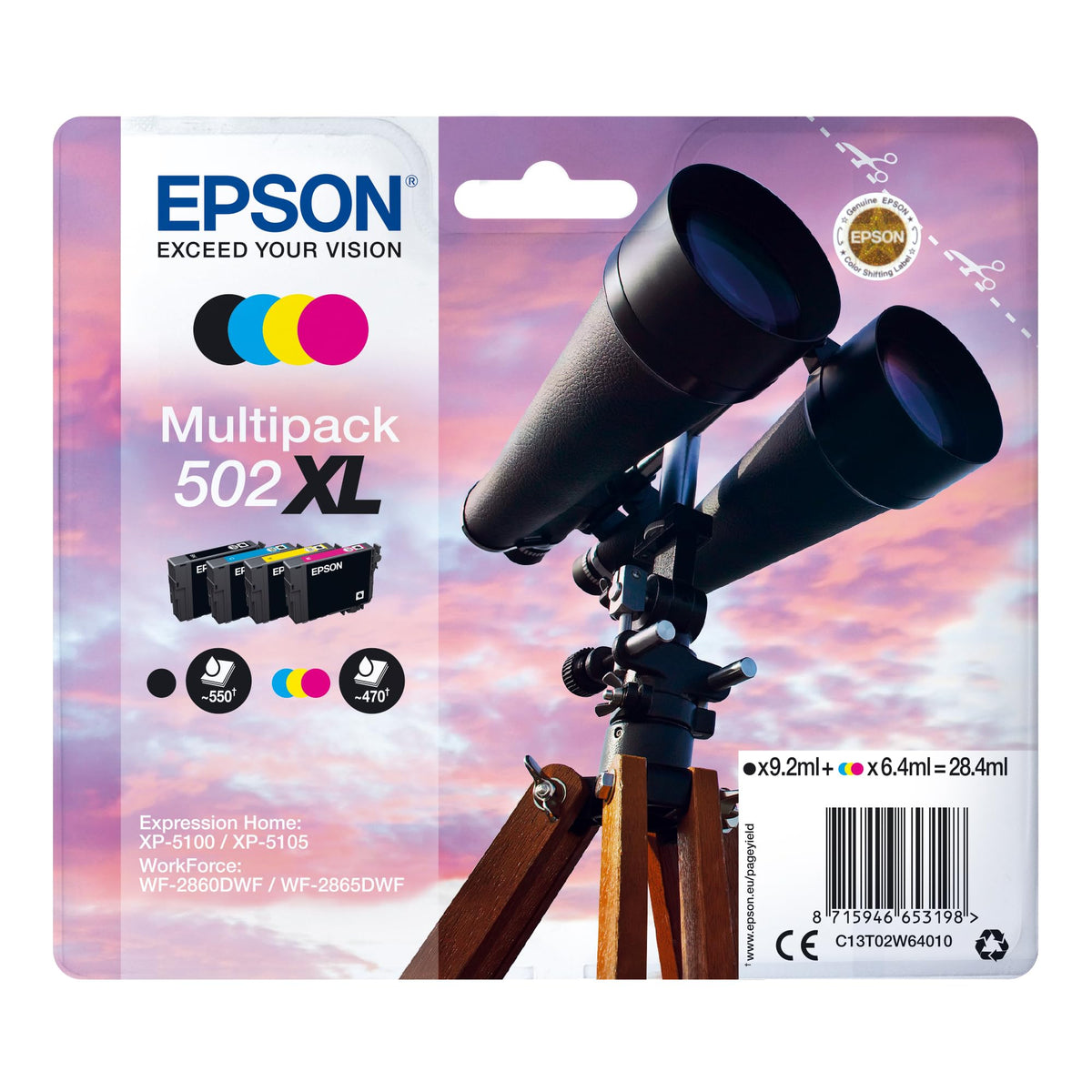 Epson Original 502XL Ink Telescope Multipack 4-color XL, XP-5100 XP-5105 XP-5150 XP-5155 WF-2860DWF WF-2865DWF WF-2880DWF WF-2885DWF, ReadyPrint Flex-Ink Plans - EPST02W64010